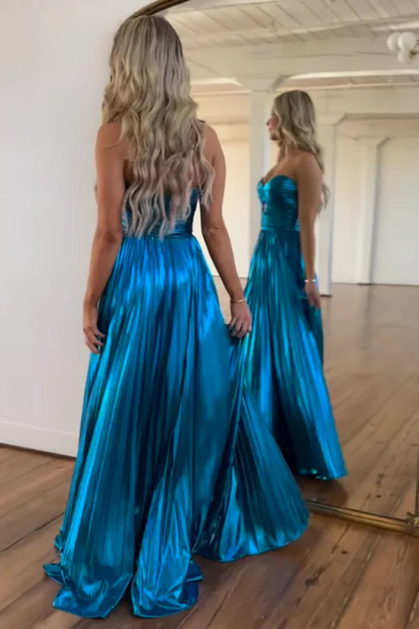 OKBBN casual minimalist A-line off shoulder sleeveless pleated ball gown