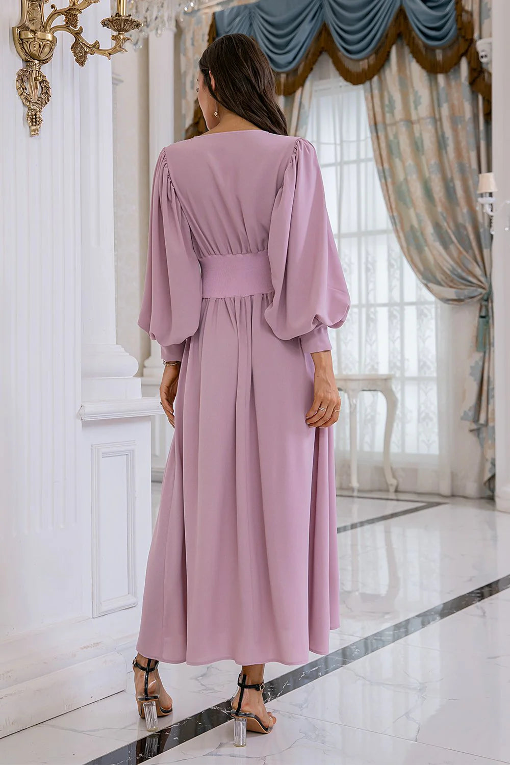 OKBBN Unique Design Long Sleeve V-neck Bridal Mother Dress
