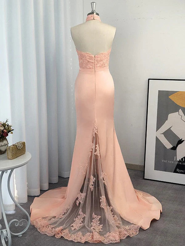 OKBBN Gorgeous Mermaid Strap Sleeveless Satin Lace Ball Dress