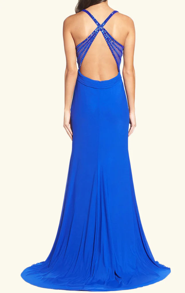 OKBBN Elegant Tight V-neck Long Formal Ball Dress