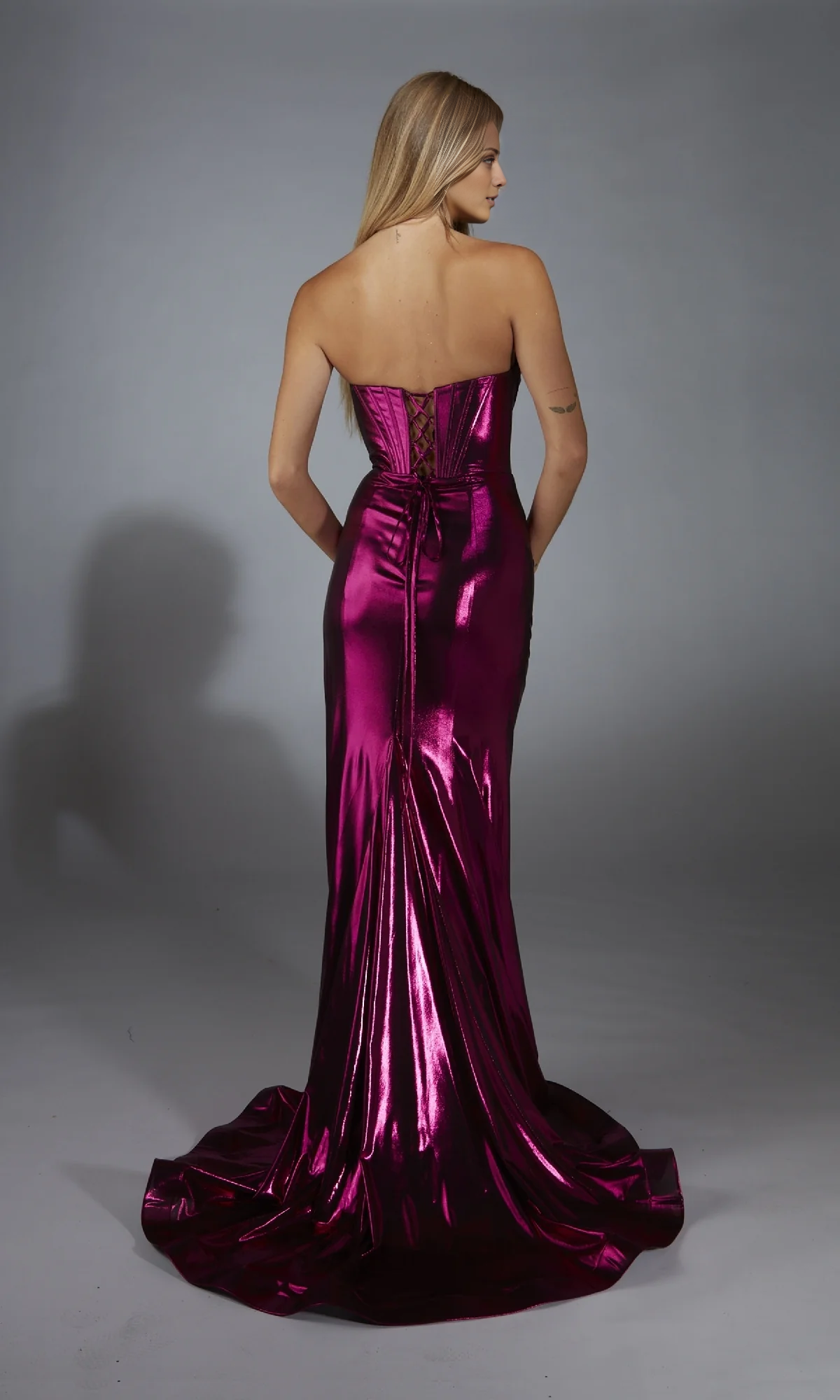 OKBBN's charming strapless long side slit corset ball dress
