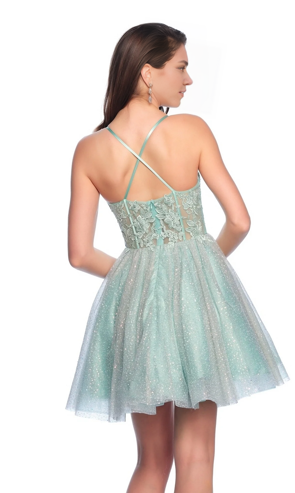 OKBBN short sparkling chiffon embroidered see through tight corset Homecoming Dresses