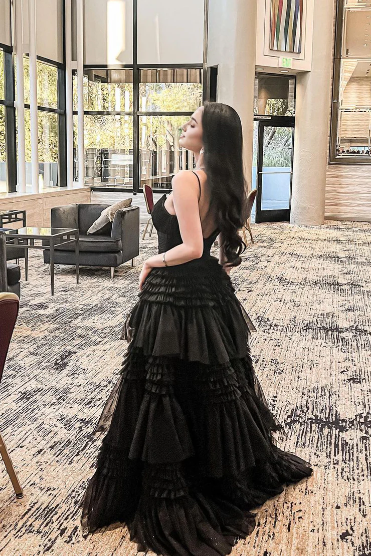 OKBBN elegant V-neck chiffon long slit evening gown