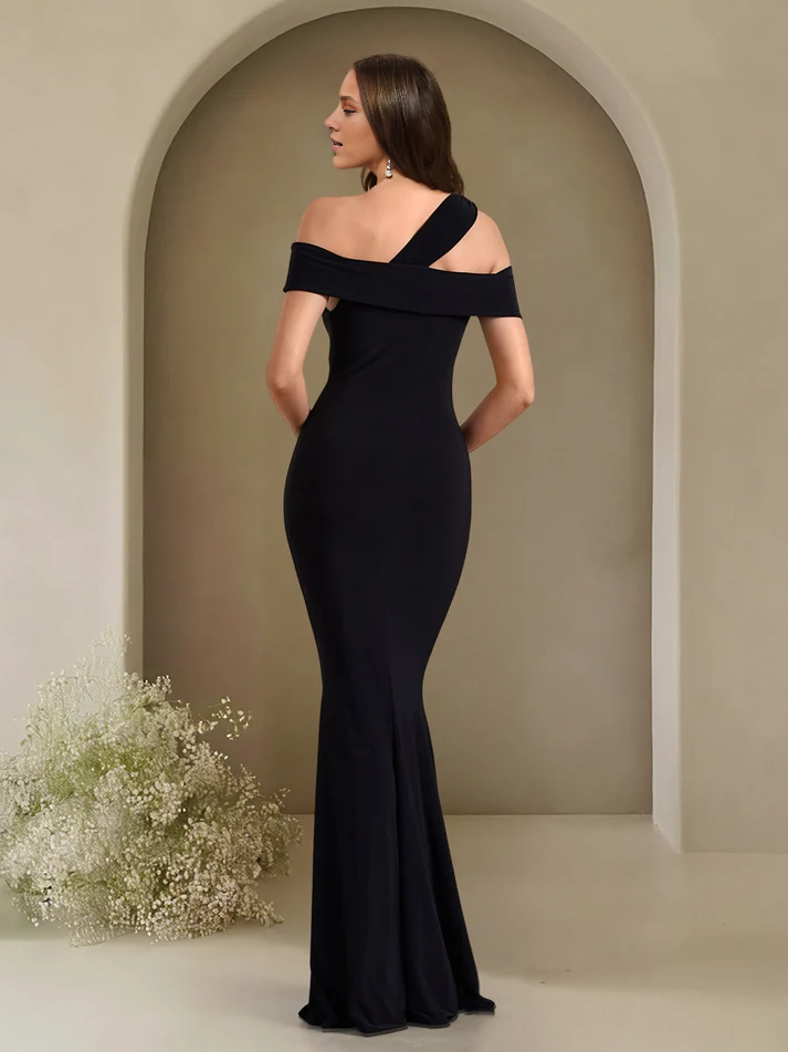 OKBBN tight straight tube off shoulder sleeveless trailing evening gown