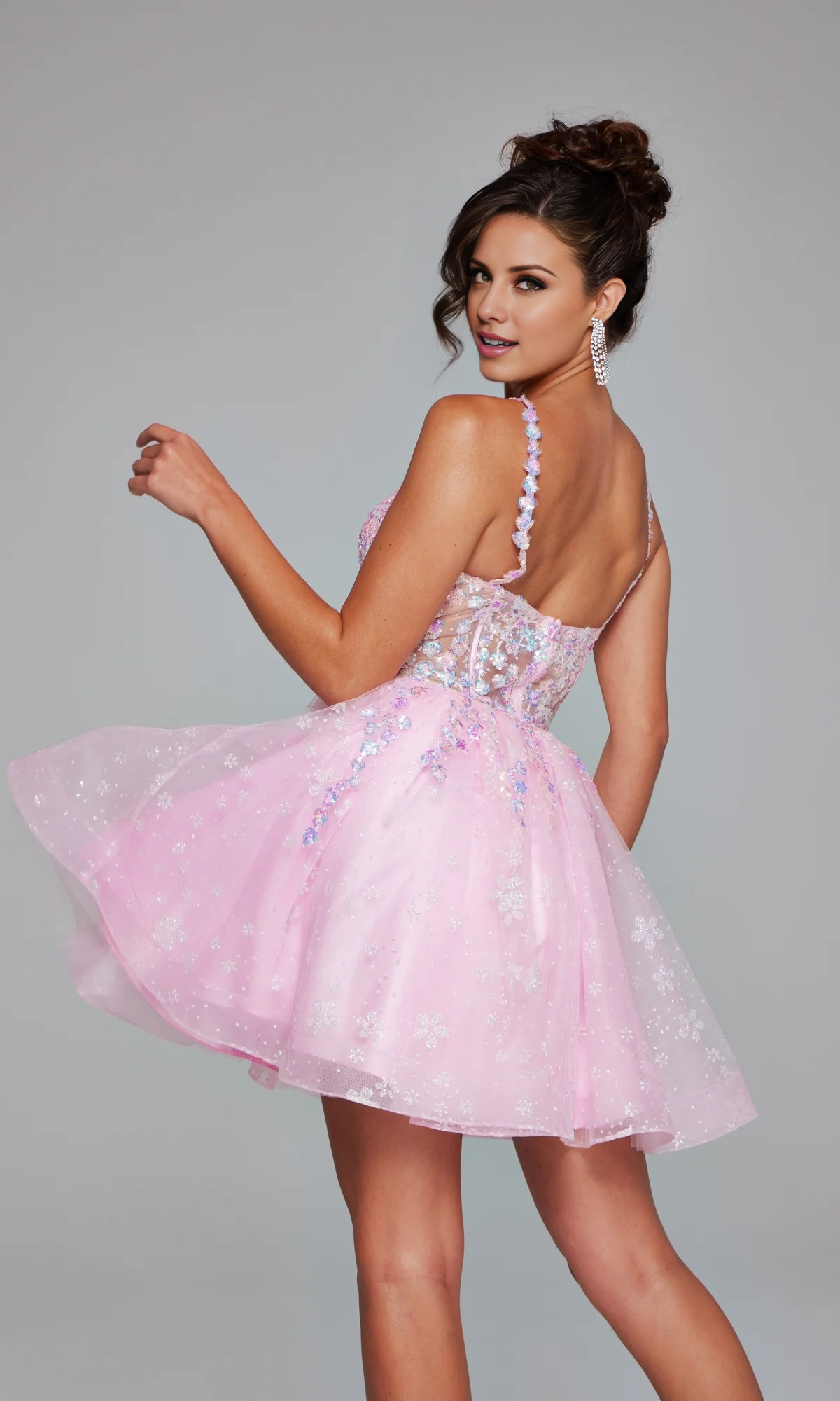 OKBBN A-line transparent bone tight corset and floral sequin embroidery Homecoming Dresses