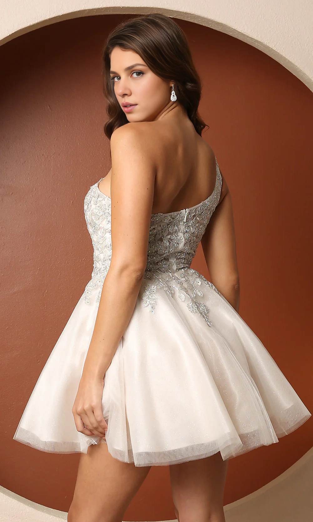 OKBBN Sweet One Shoulder Short Tight Top Beads and Flower Embroidery Asymmetric Collar Homecoming Dresses