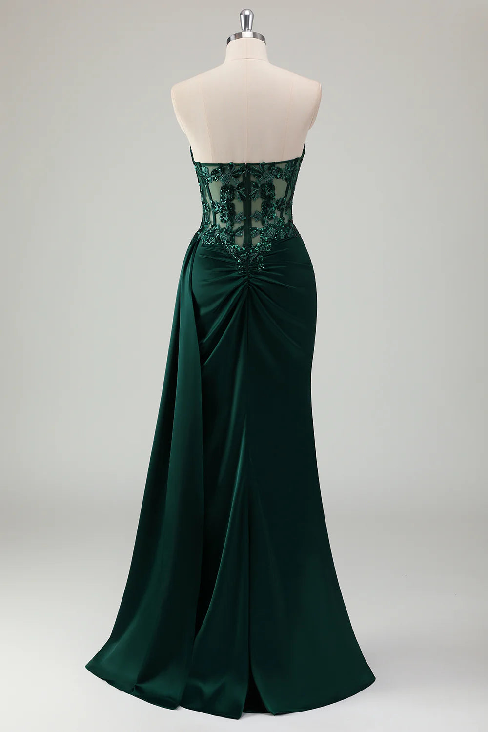 OKBBN mermaid off shoulder pleated tight corset long slit evening gown