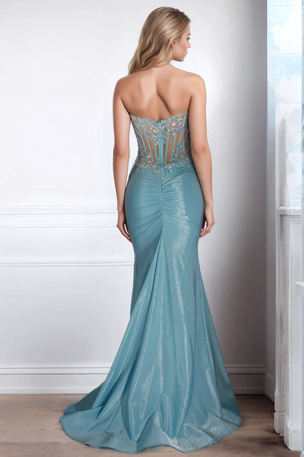 OKBBN chic modern mermaid off shoulder sleeveless sequin applique pleated ball dress