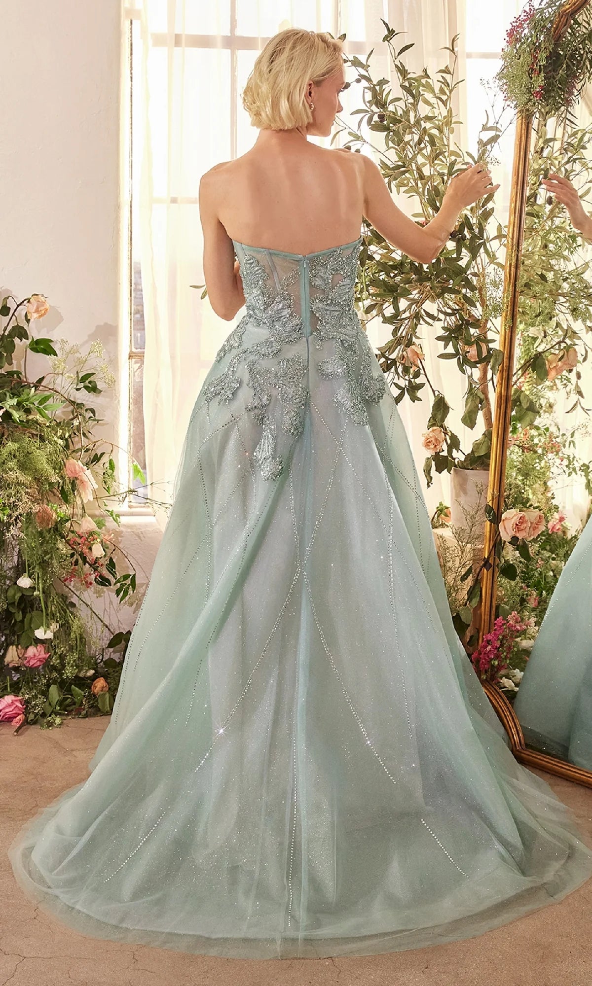 OKBBN Elegant Decal Strapless Long Ball Dress