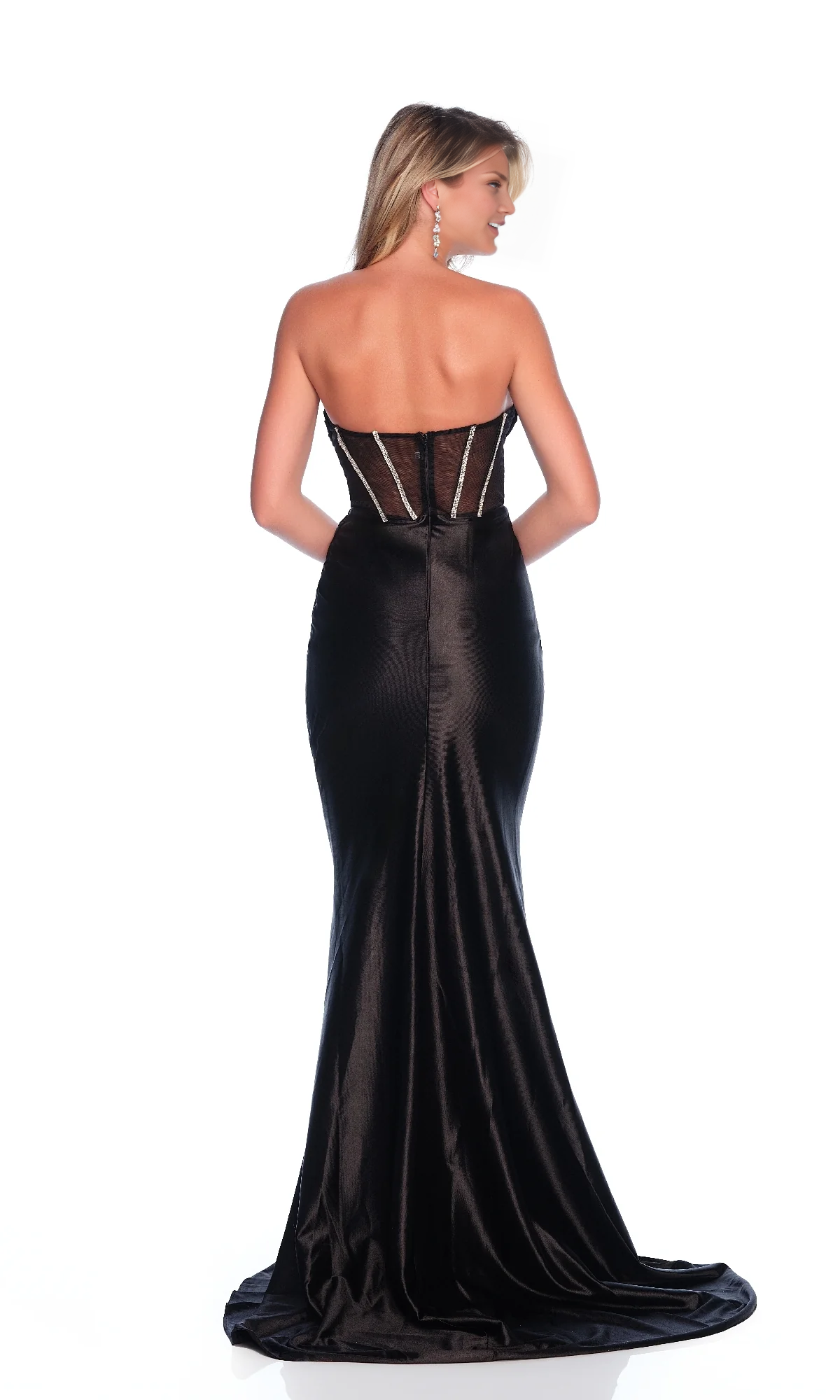 OKBBN strapless long slim fit transparent tight corset ball dress