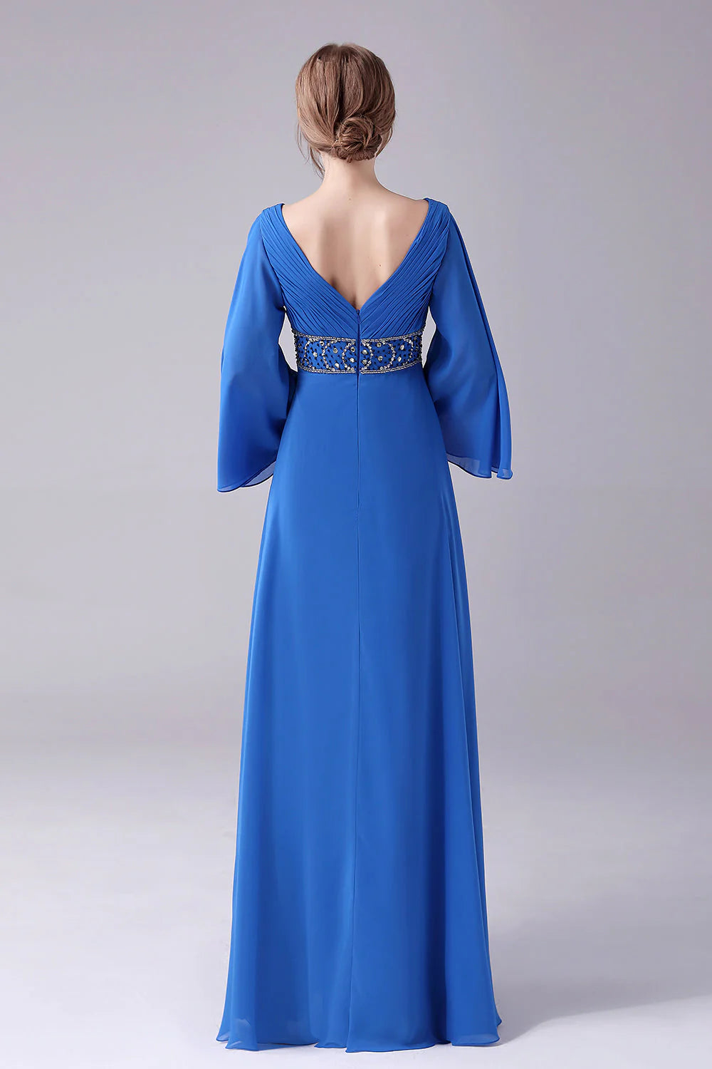 OKBBN A-line V-neck pleated long bridal mother gown