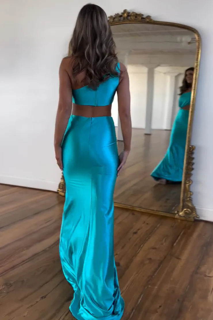 OKBBN Charming Mermaid One Shoulder Satin Ball Dress