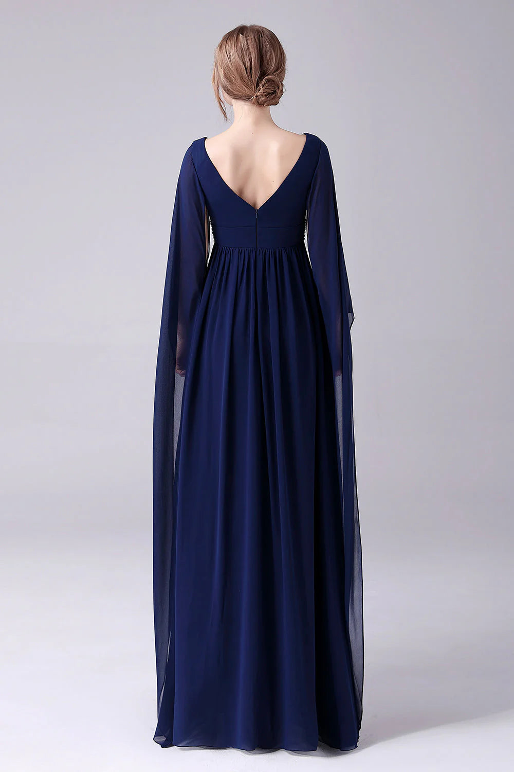OKBBN A-line V-neck chiffon pleated long bridal mother gown