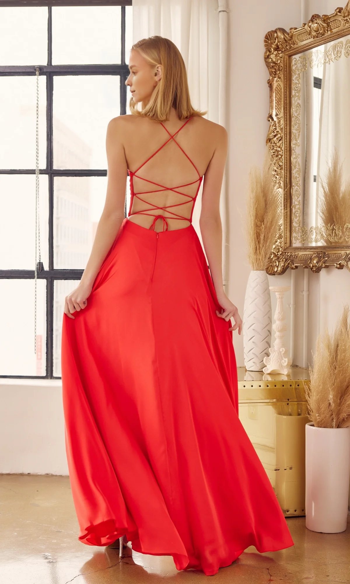 OKBBN Elegant Back Strap Simple Long A-line Ball Dress
