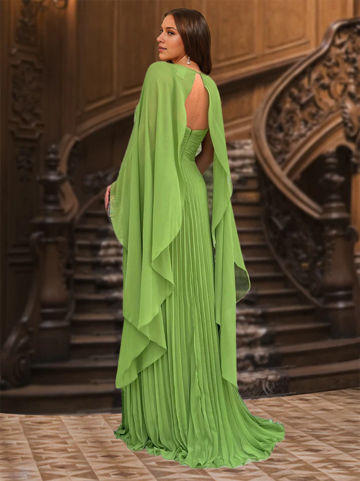 OKBBN A-line princess shoulder strap pleated evening gown