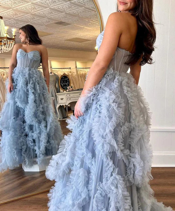 OKBBN Fairy A-line Sweetheart Ruffle Leafle Chiffon Split Ball Dress
