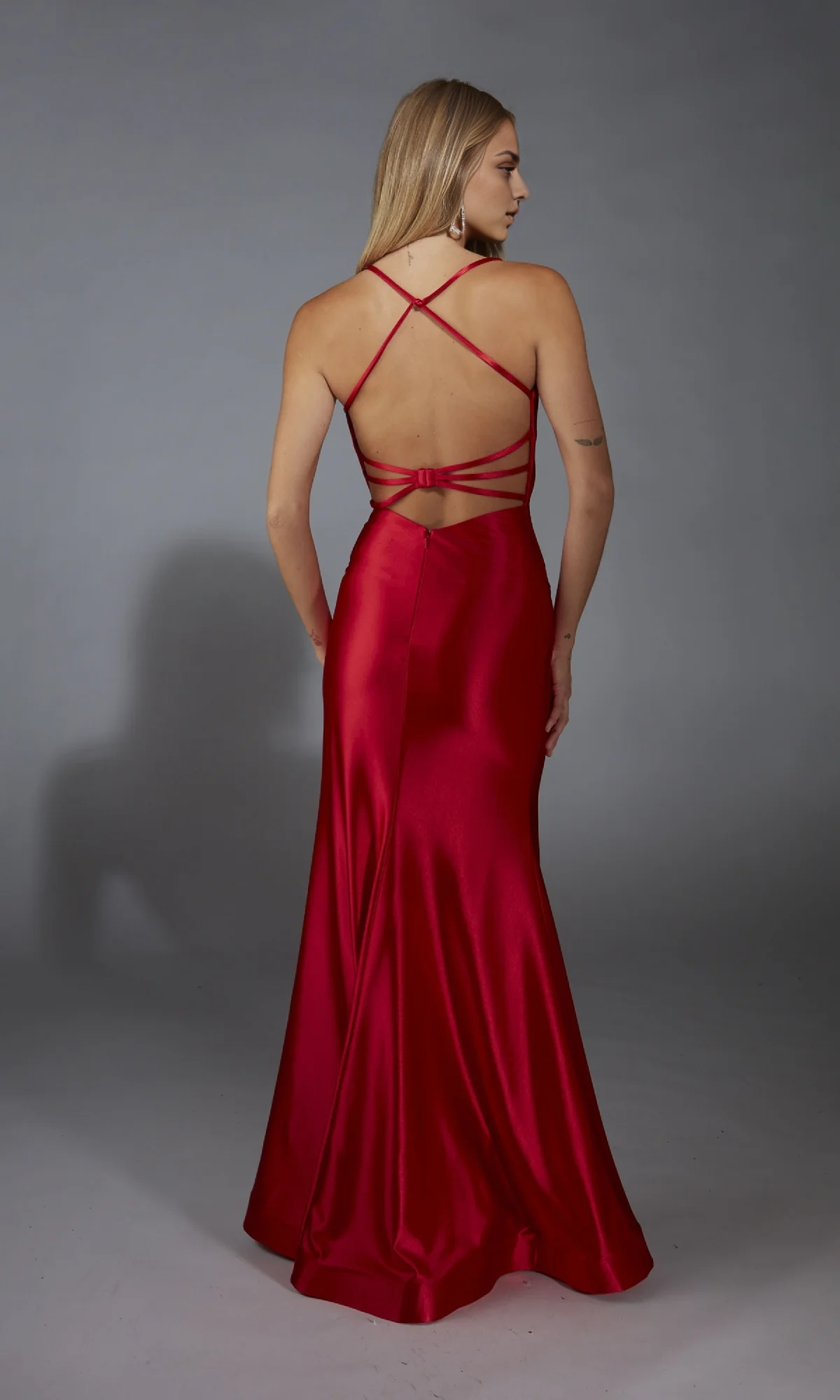OKBBN long slim fit backless slit thin shoulder strap dance dress