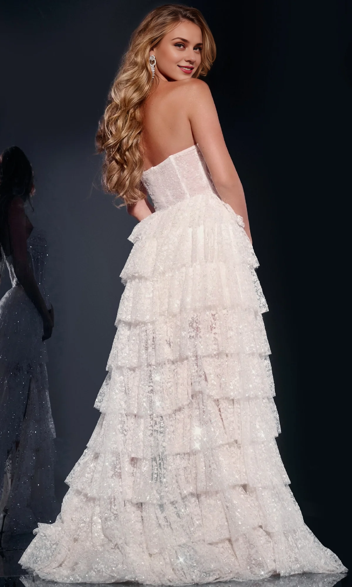 OKBBN strapless sequined transparent tight corset layered ball dress