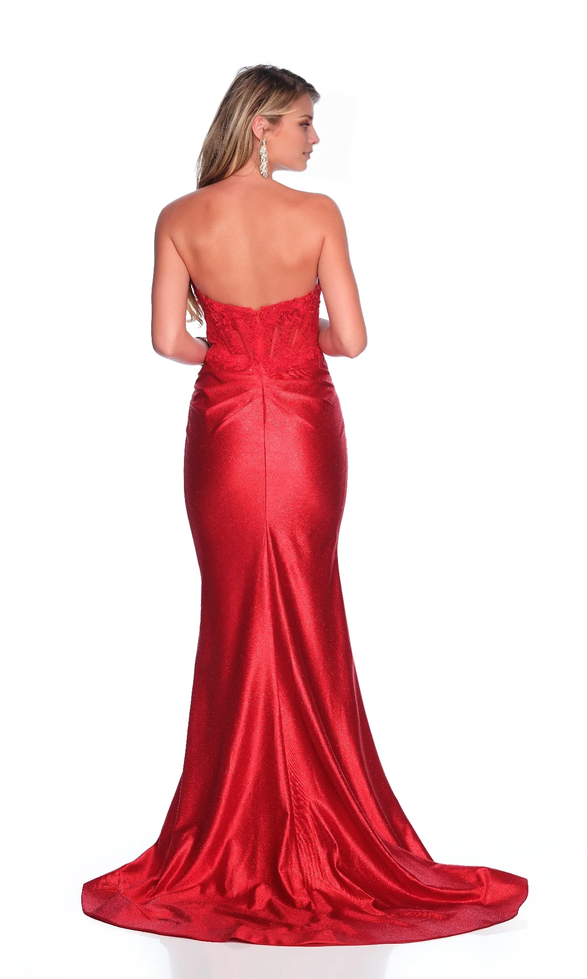OKBBN strapless slim fit and lace floor tight corset ball dress