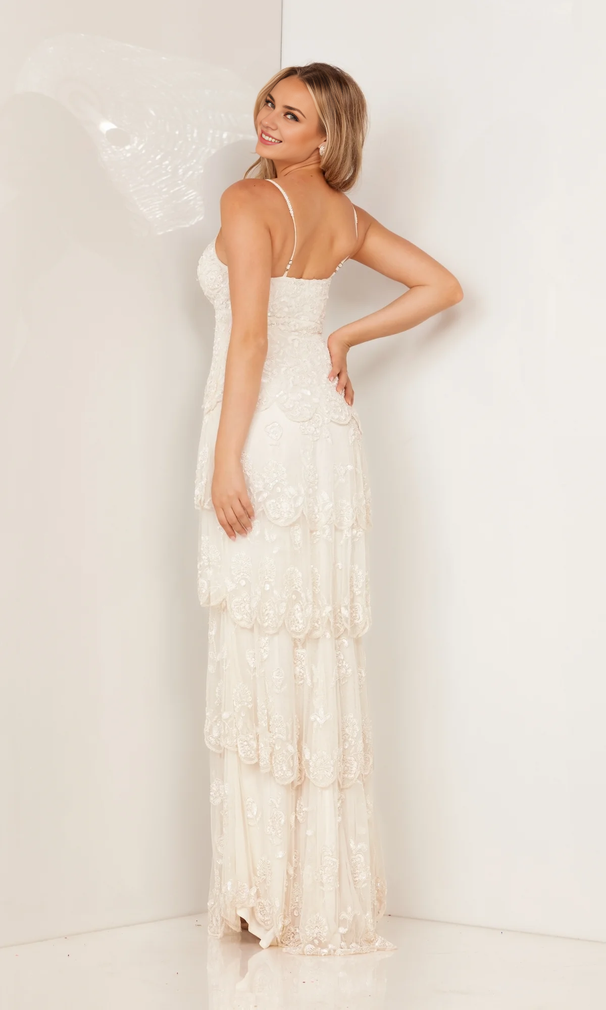 OKBBN Long Beaded Multi layer Skirt Ball Dress