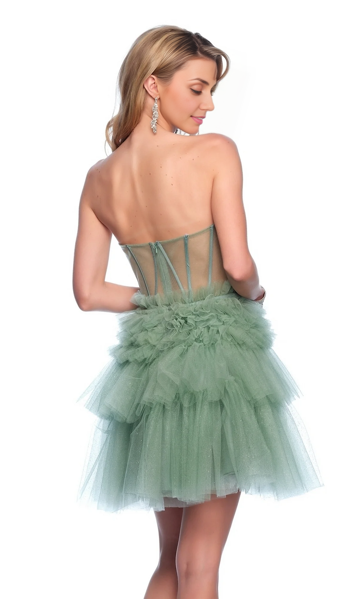 OKBBN strapless short see through corset wraps around the back Homecoming Dresses