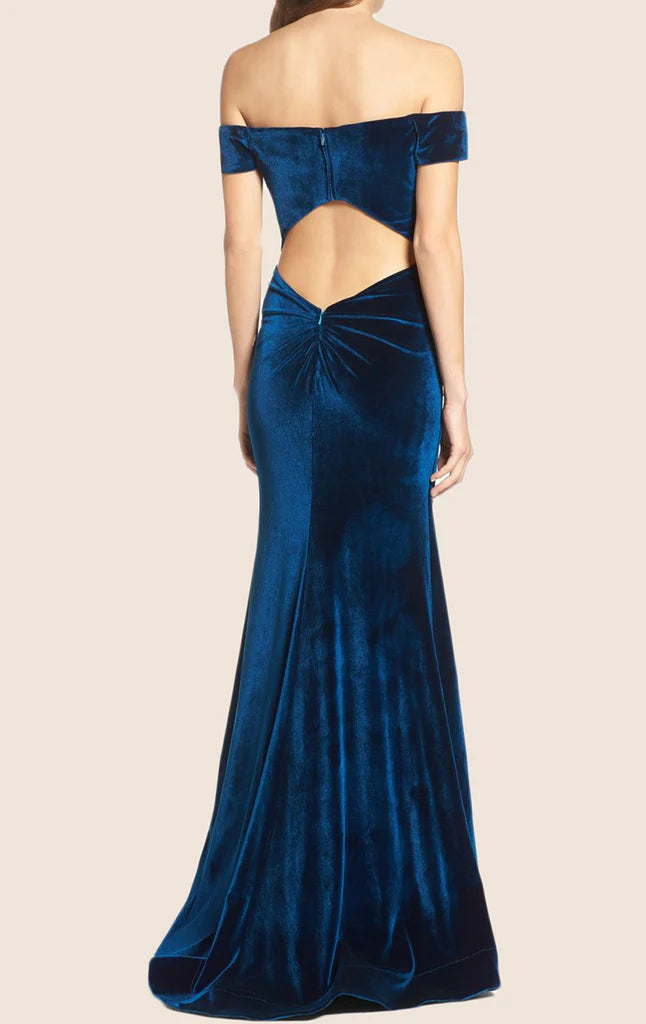 OKBBN Off Shoulder Tight Velvet Long Ball Dress