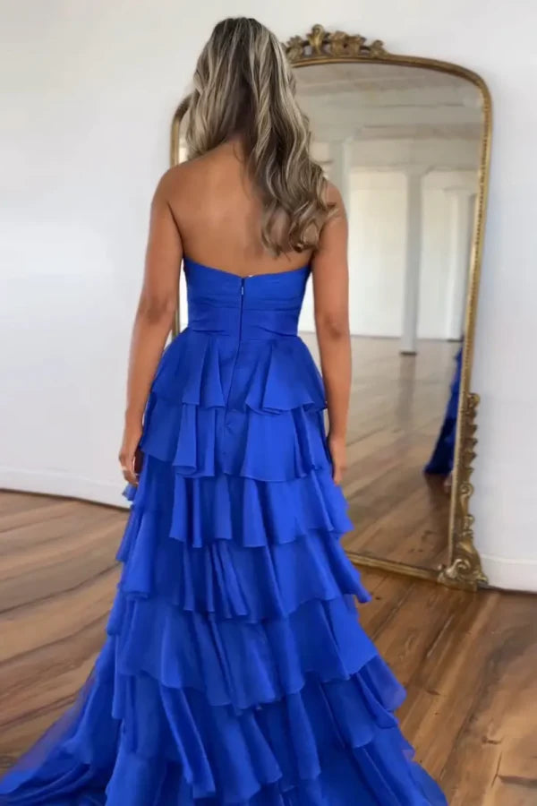 OKBBN A-line off shoulder sleeveless chiffon multi-layer dance dress