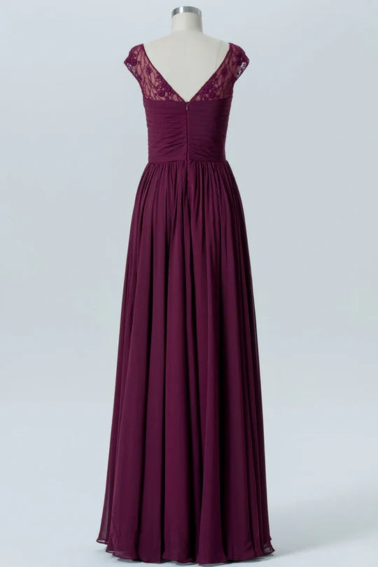 Chiffon Cap Sleeve Long Bridesmaid Dress