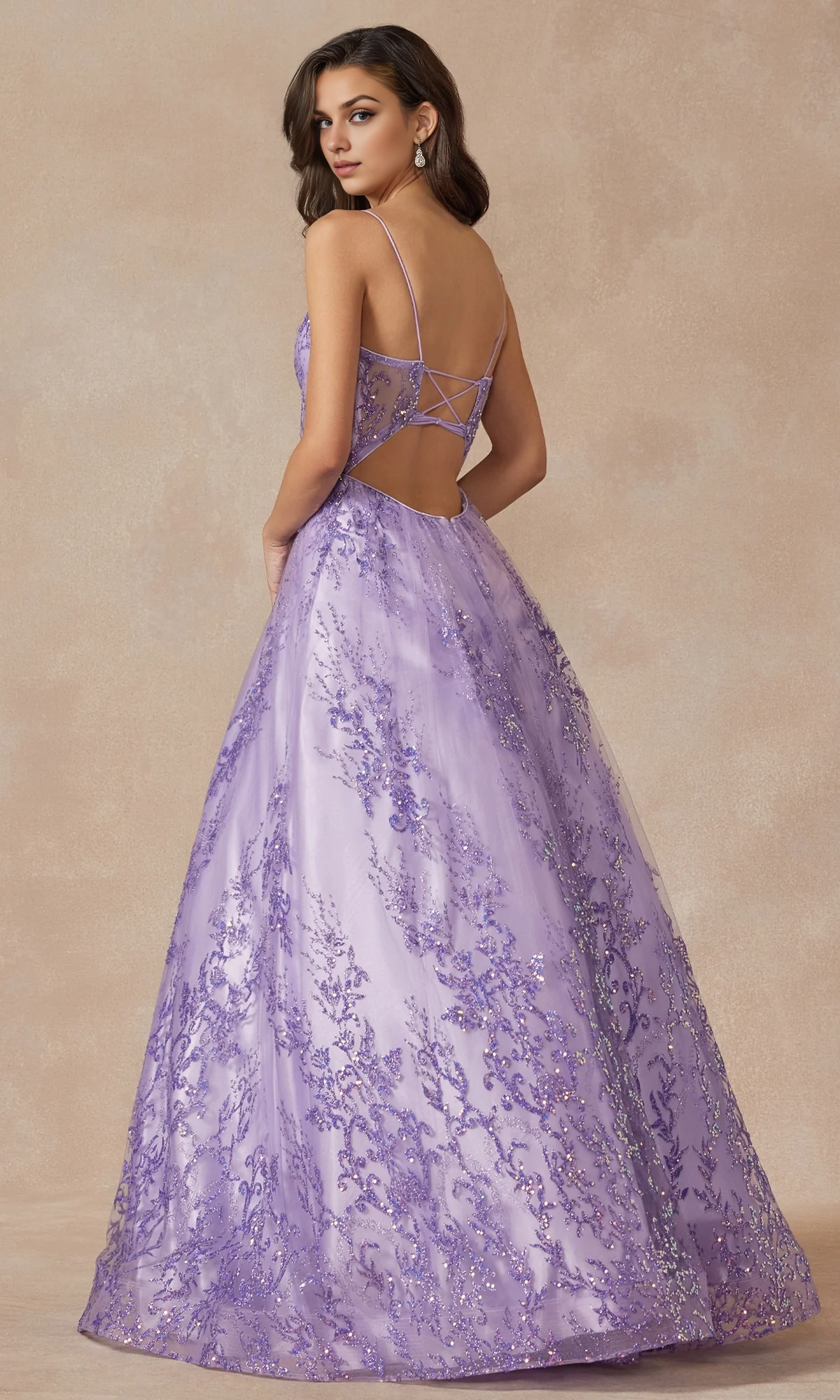 OKBBN's charming see through waist long sparkling print ball dress