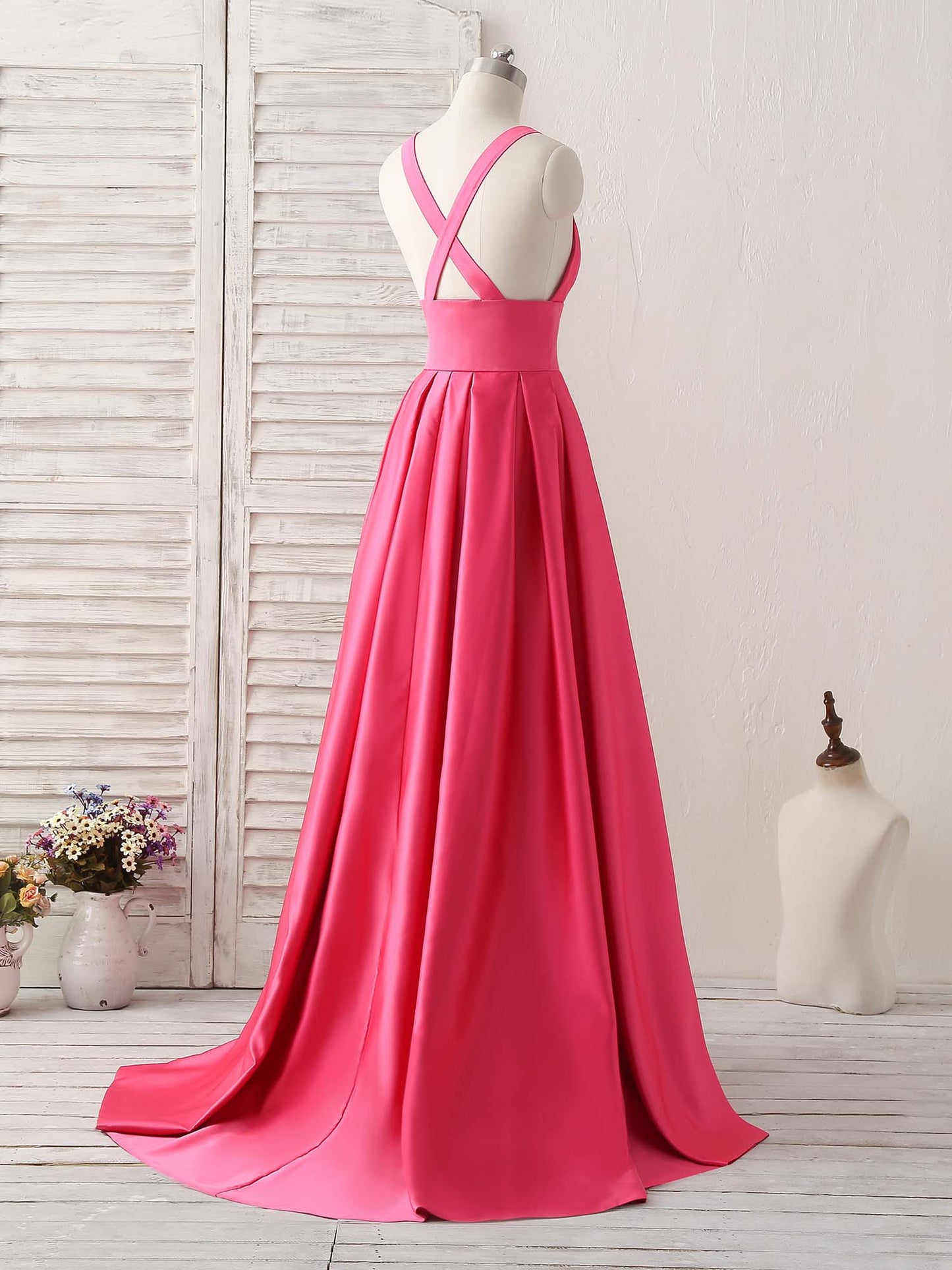 V Neck Long Prom Dress Backless Evening Dress
