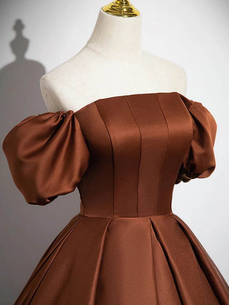 Simple Satin Brown Long Evening Dress Brown Long Evening Dress