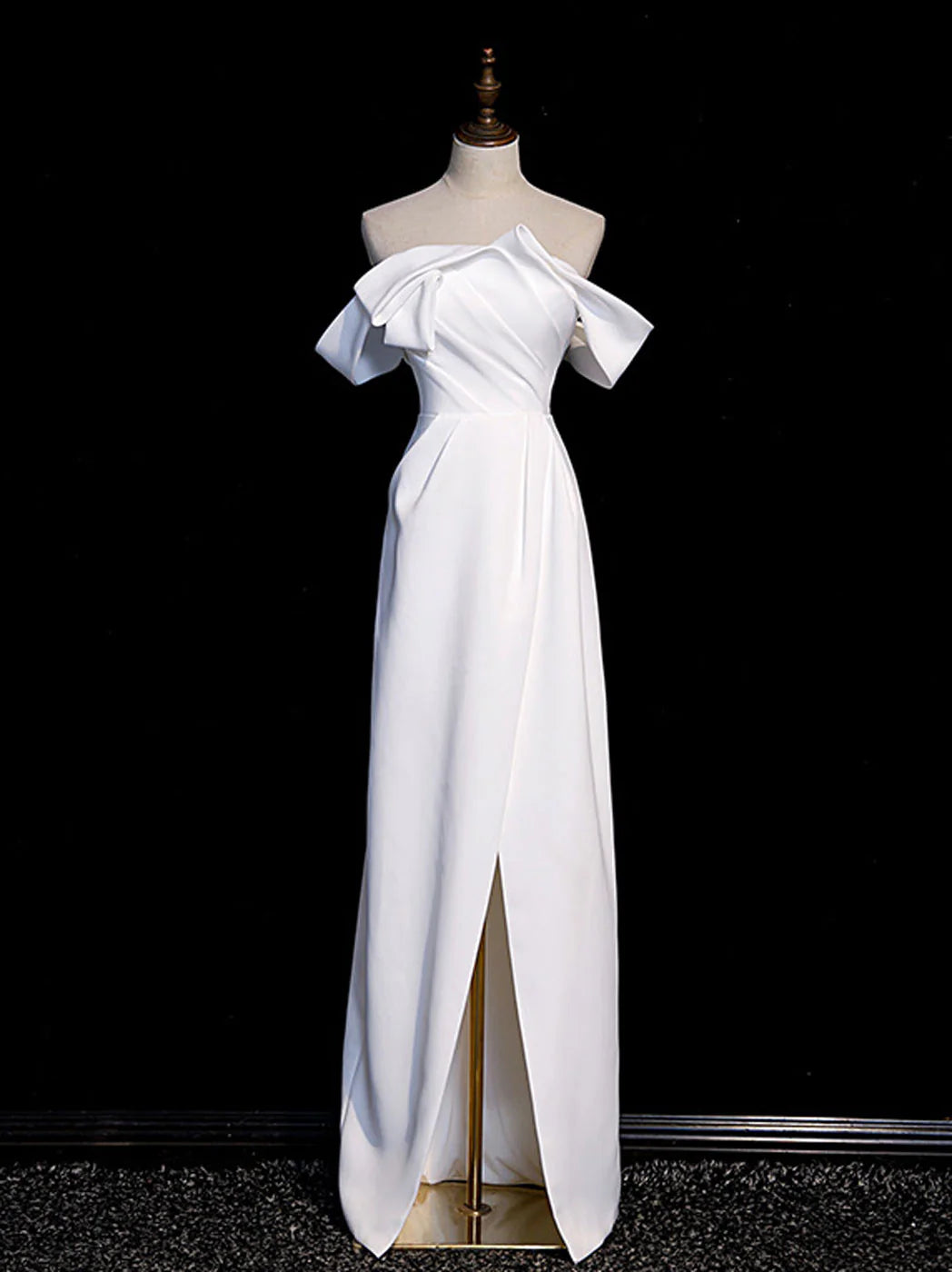White Off Shoulder Satin Long Prom Dress White Long Evening Formal Dress
