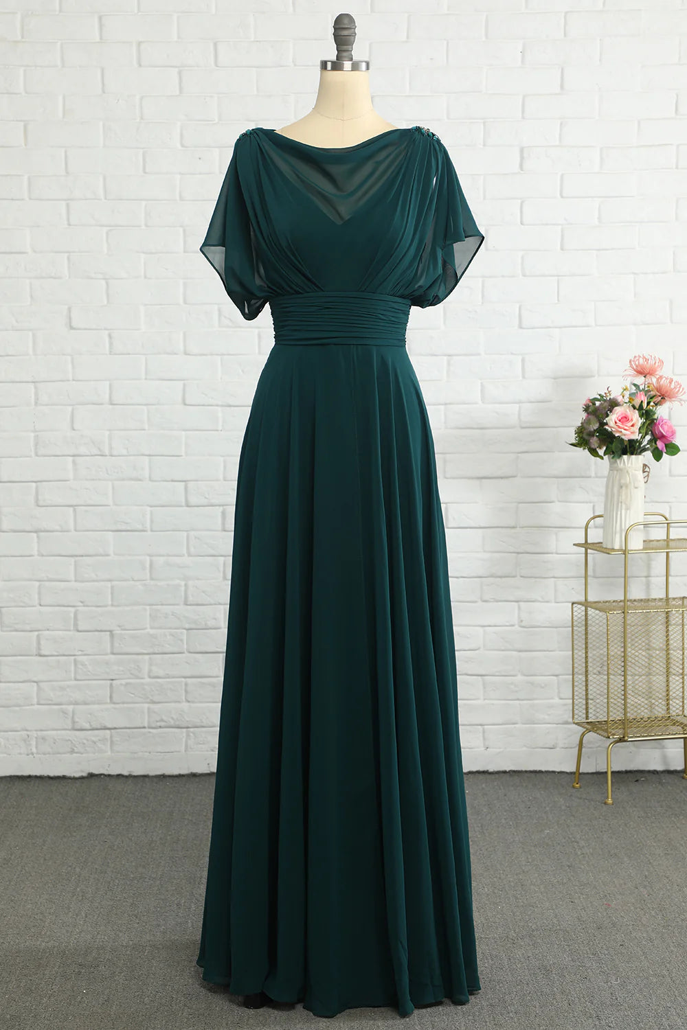 Elegant green high-end chiffon wedding mother dress
