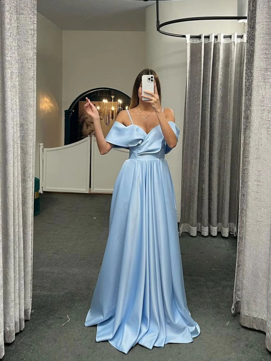 Simple Off Shoulder Satin Long Prom Dress Satin Long Evening Dress