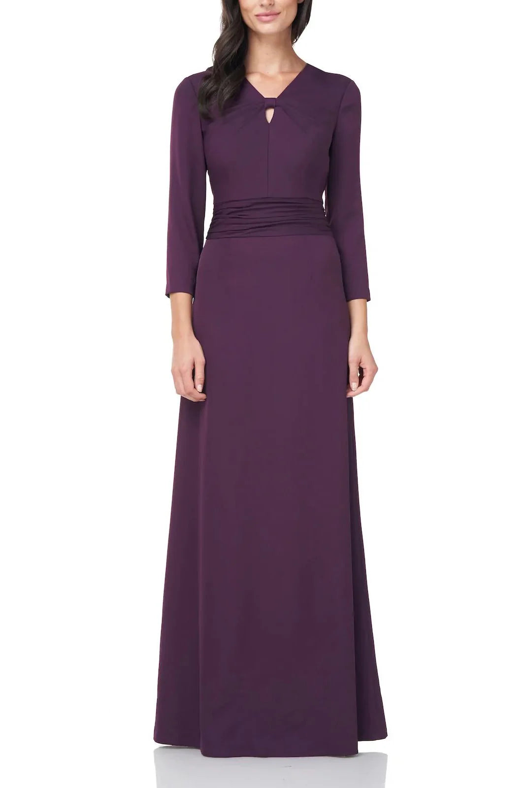 Collections V-Neck 3/4 Sleeve Twist Front Solid Stretch Crepe Mother of the Bride Dresses