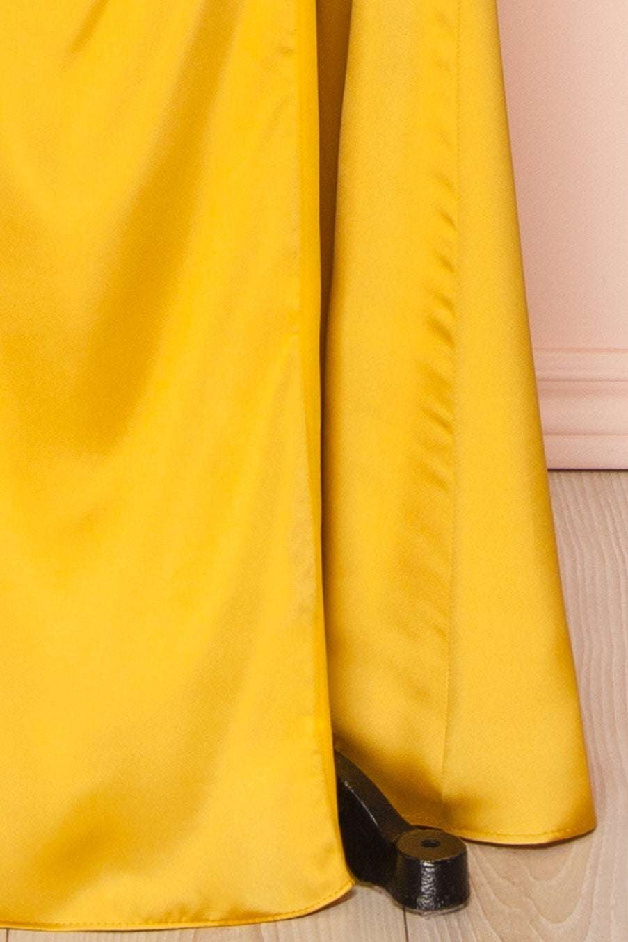 Yellow Cowl Neck Lace-Up Back Long Formal Prom Dress with Slit
