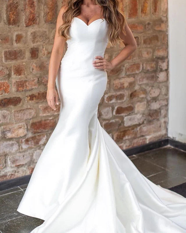 Mermaid Sweetheart Open Back Wedding Dress Satin