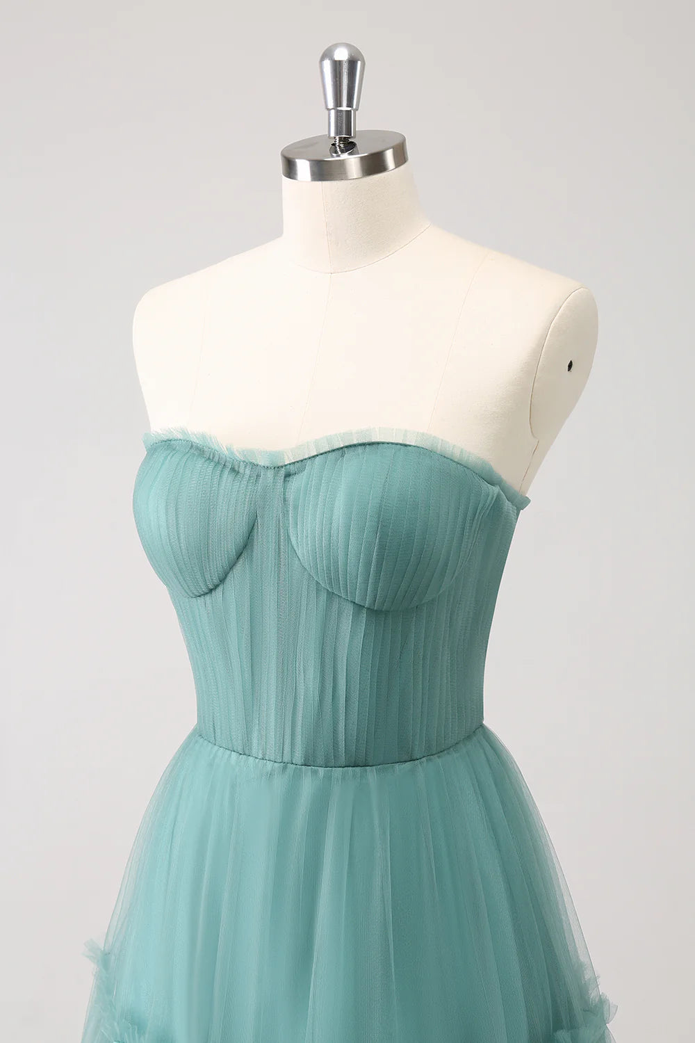 A Line Strapless Corset Tulle Long Bridesmaid Dress
