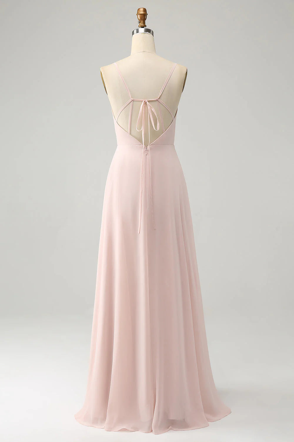 A Line Spaghetti Straps Chiffon Long Bridesmaid Dress with Slit