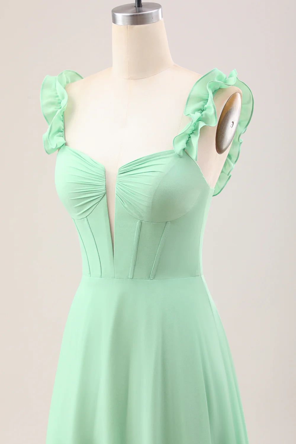 A Line Off The Shoulder Corset Chiffon Long Bridesmaid Dress with Ruffles