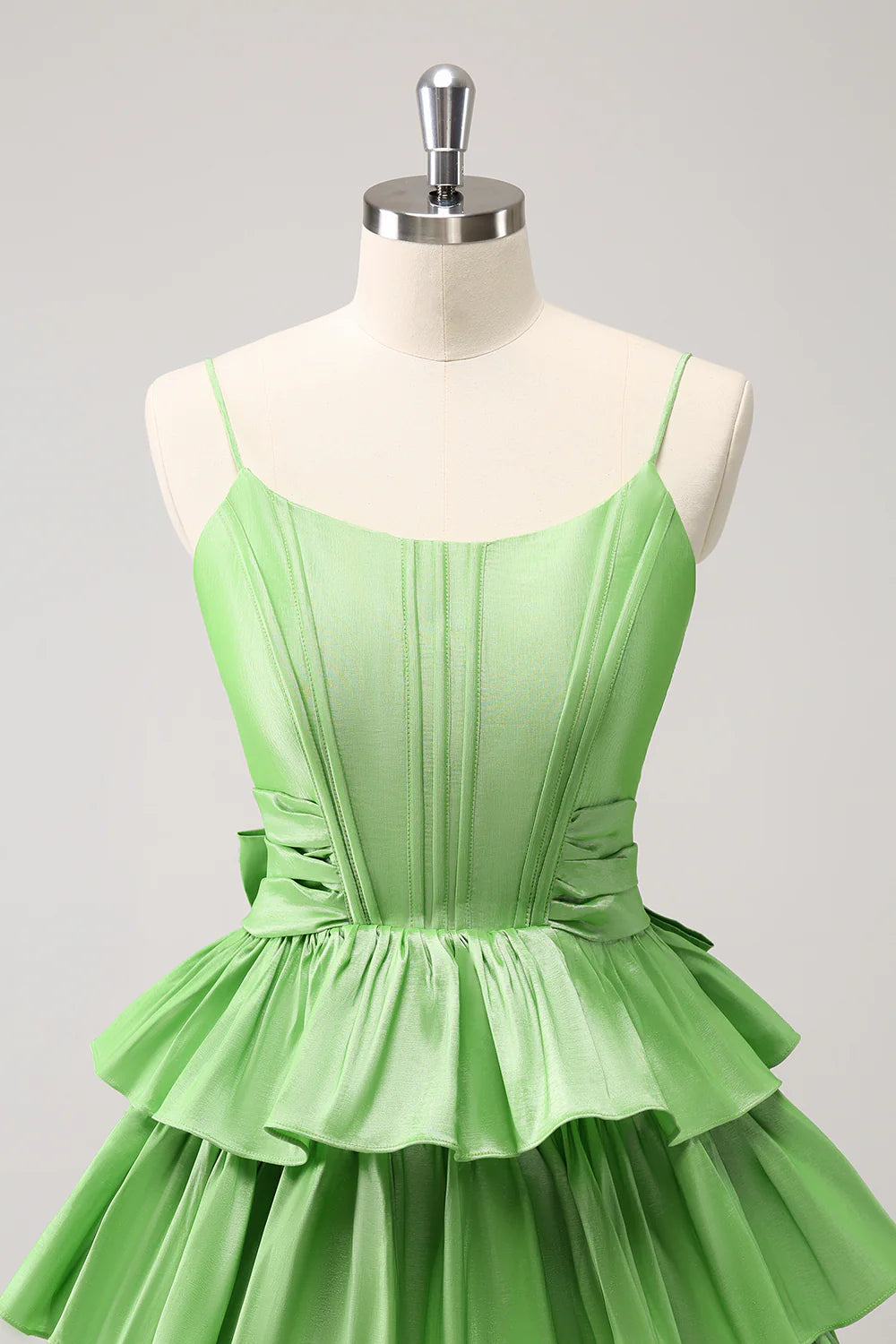 A Line Spaghetti Straps Corset Tiered Ruffle Homecoming Dress