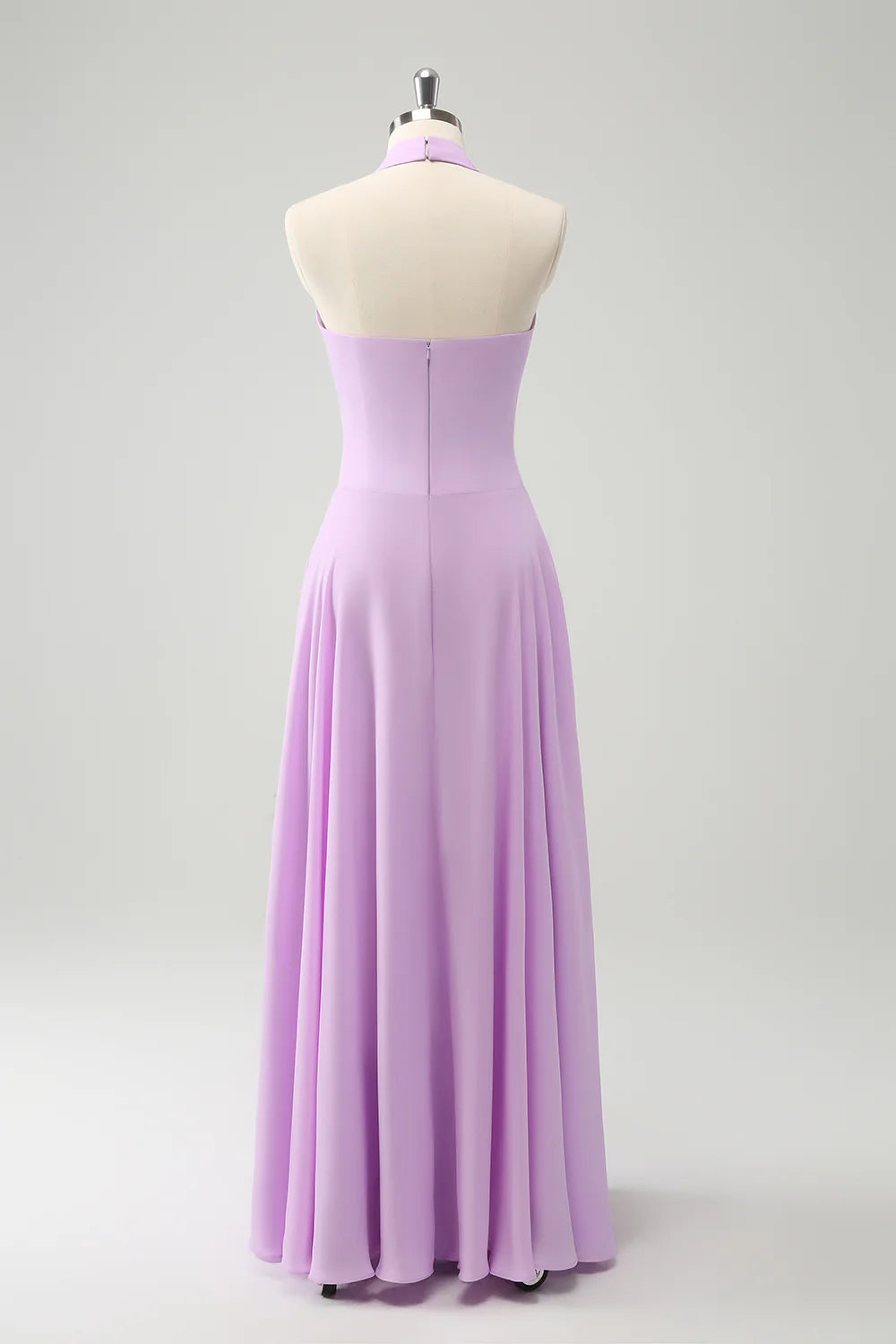 A Line Halter Backless Pleated Chiffon Long Bridesmaid Dress With Buckle