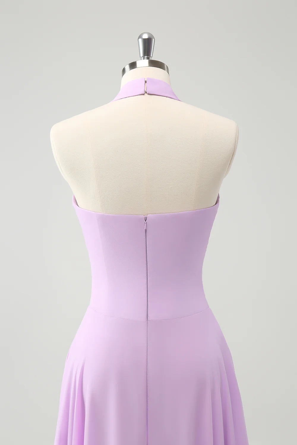 A Line Halter Backless Pleated Chiffon Long Bridesmaid Dress With Buckle