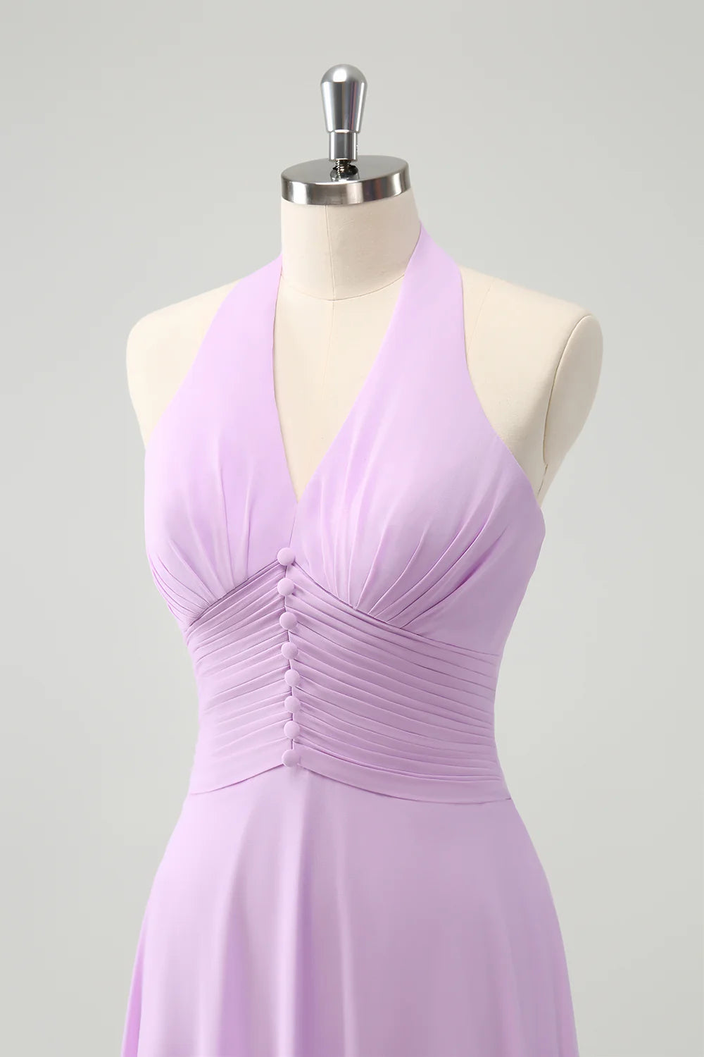 A Line Halter Backless Pleated Chiffon Long Bridesmaid Dress With Buckle