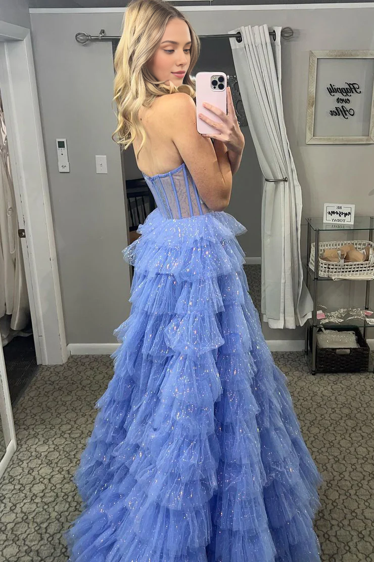OKBBN Cute Ball Dress Sweetheart Shiny Chiffon Long Ball Dress