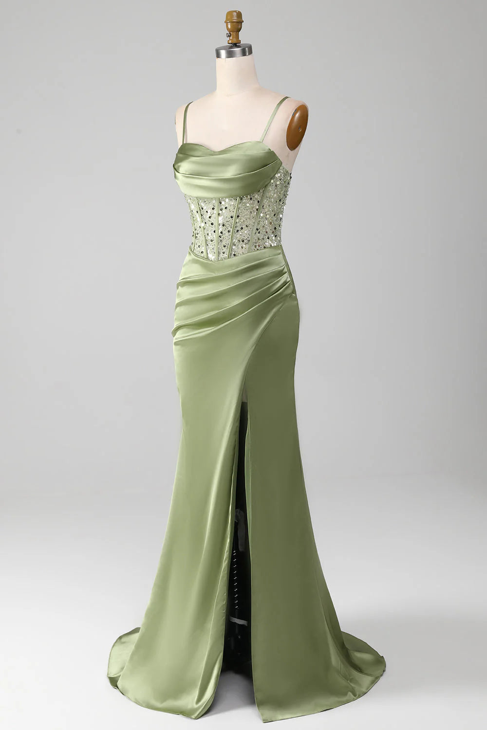 OKBBN mermaid sequin pleated tight corset satin evening gown