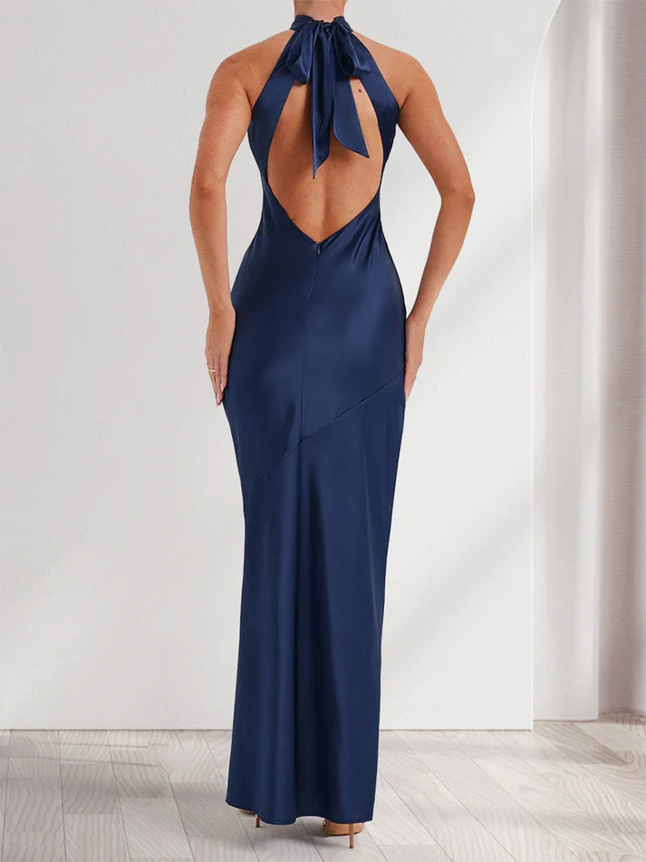 OKBBN tight straight tube backless sleeveless and ankle high slit evening gown