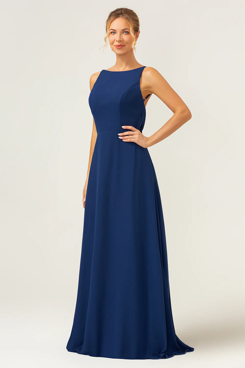 OKBBN Mermaid Backless Long Chiffon Sleeveless Bridal Mother Dress