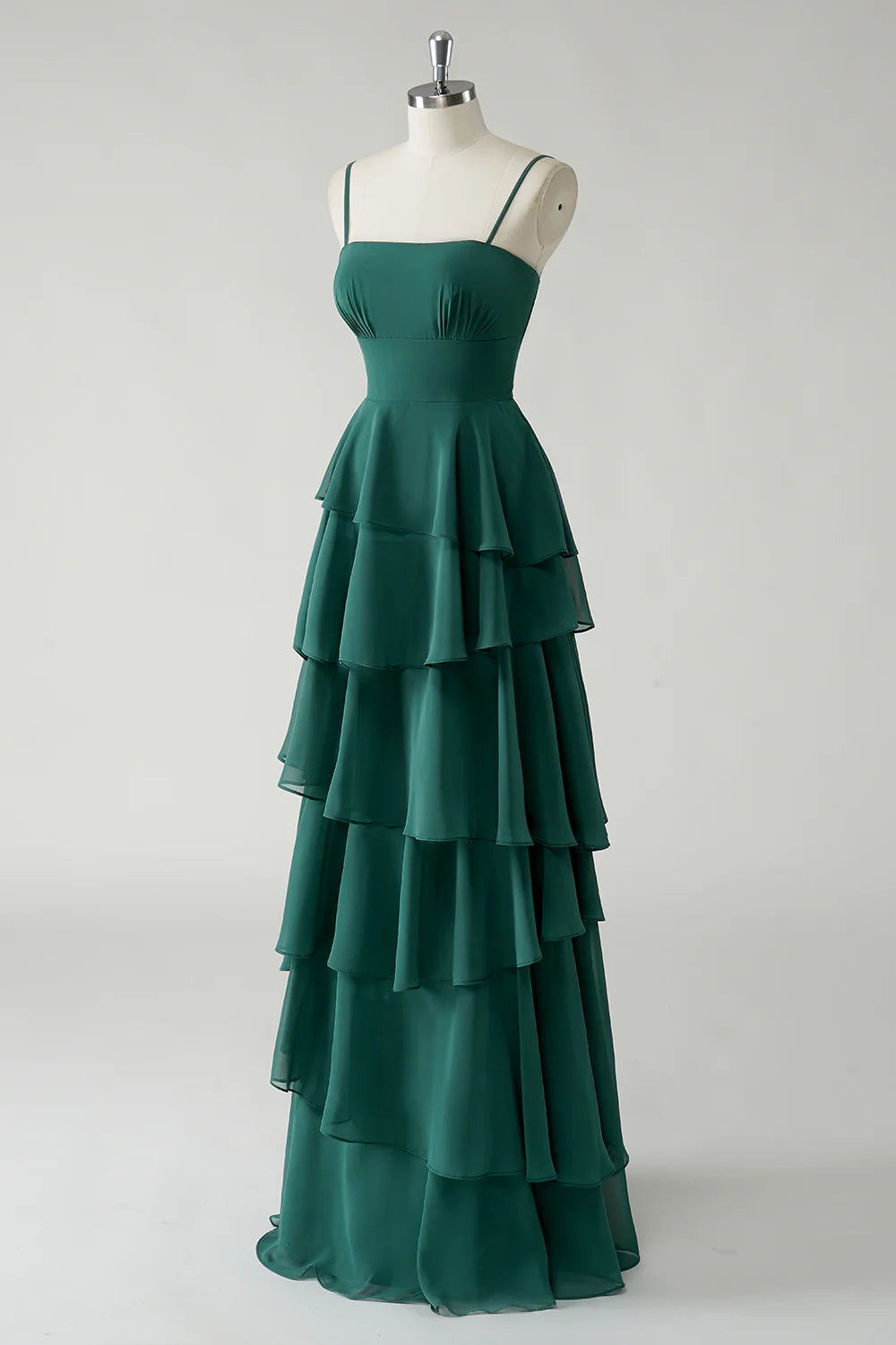 OKBBN's charming A-line thin shoulder strap layered chiffon and ground Bridesmaid Dresses