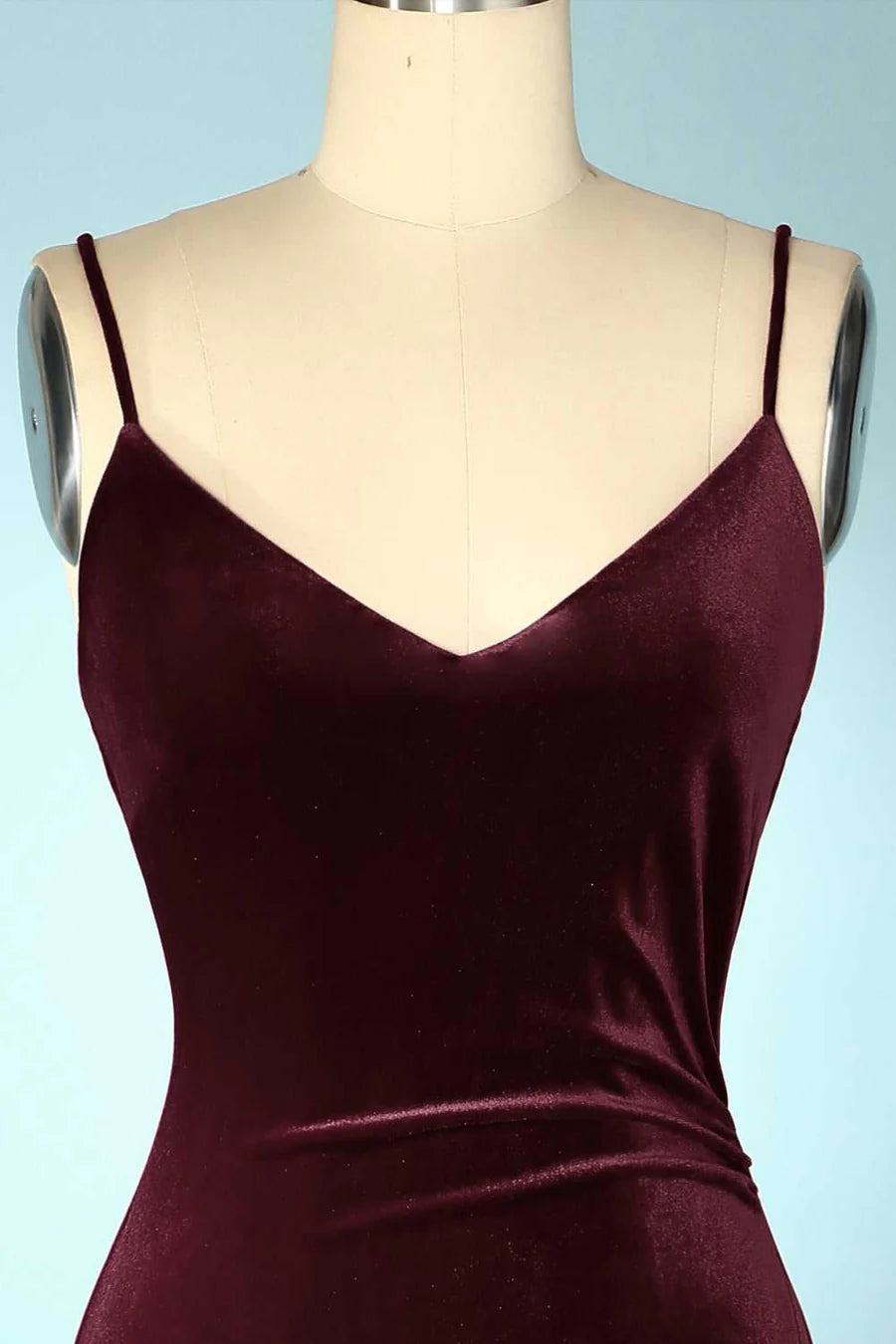 Velvet V-Neck Straps Long Bridesmaid Dress with Slit